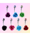 Piercing nombril fleur rose