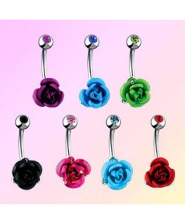 Piercing nombril fleur rose