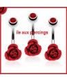 Piercing nombril fleur rose