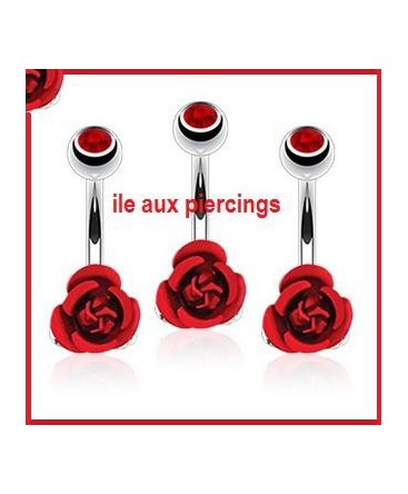 Piercing nombril fleur rose