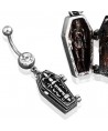 Piercing nombril gros cerceuil cadavre os rip halloween gothique strass blanc