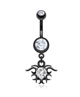 Piercing nombril noir tribal pendant strass blanc