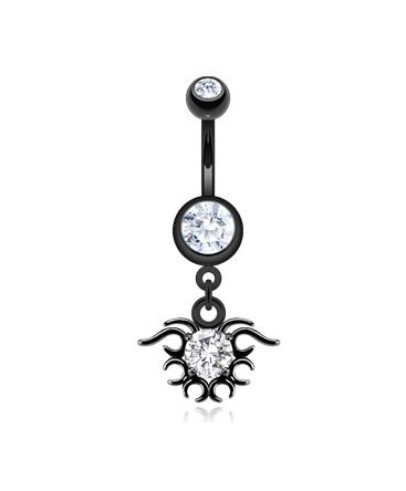 Piercing nombril noir tribal pendant strass blanc