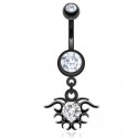Piercing nombril noir tribal pendant strass blanc