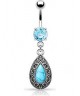 Piercing nombril vintage pendant taille en forme de goutte avec Turquoise strass bleu aqua