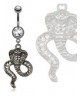 Piercing nombril avec cobra imitation pierre hématite et serti strass blanc et yeux vert