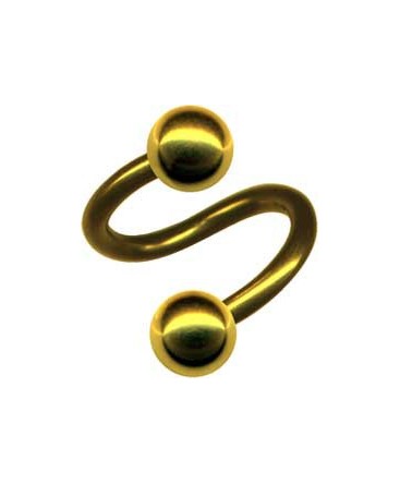 piercing spirale double boule acier couleur doré