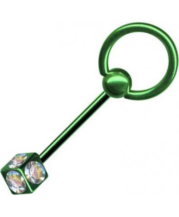 piercing anneau vert langue esclave cube strass blanc