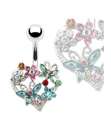 piercing nombril cœur avec papillons