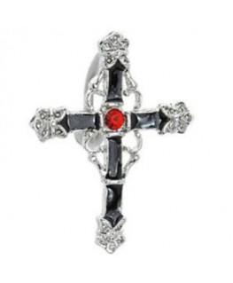 piercing nombril inversé croix gothique noir et rouge