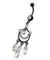 piercing nombril chandelier pendant acier couleur noir strass blanc breloque transparent