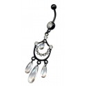 piercing nombril chandelier pendant acier couleur noir strass blanc breloque transparent