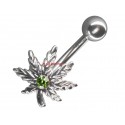 piercing nombril feuille de cannabis strass vert