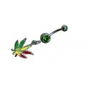 piercing nombril cannabis strass vert bijou pendantif feuille rouge jaune vert weed joint marijuana
