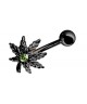 piercing nombril cannabis ACIER NOIR strass vert bijou pendant rodium
