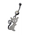 piercing nombril chat strass blanc