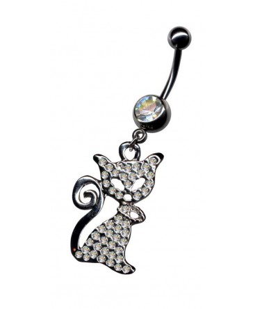 piercing nombril chat strass blanc