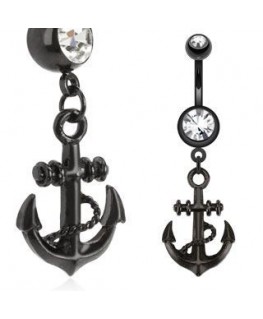 Piercing nombril pendant ancre de marine noir