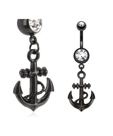 Piercing nombril pendant ancre de marine noir