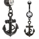 Piercing nombril pendant ancre de marine noir