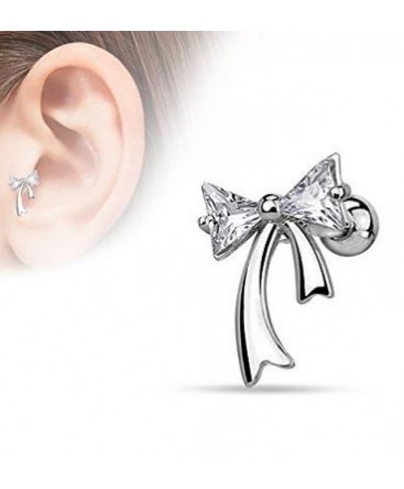 piercing oreille noeud triangle strass blanc