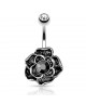 Piercing pour nombril FLEUR a pierre noir plaqué hématite bijou vintage