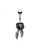 Piercing nombril fleur rose avec double feuille acier stass blanc