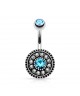 Piercing nombril bouclier vintage double strass bleu blanc