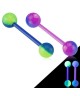 lot de 2 piercing langue fluorescent brillant dans le noir