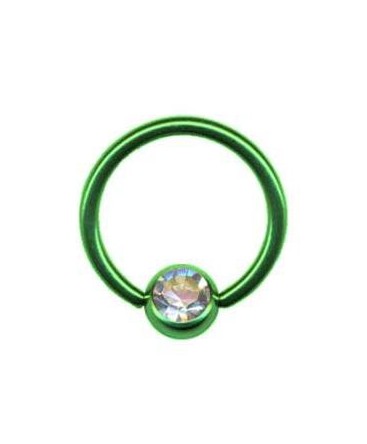 piercing anneau levre tragus teton acier boule vert strass blanc