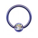 piercing anneau levre tragus teton acier boule violet strass blanc