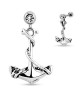 Piercing cartilage helix acier ancre marine corde boule strass blanc pendentif oreille