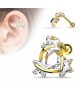 Piercing triples étoiles helix strass blanc brillant oreille couleur doré