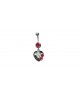 Piercing banane nombril cerise coeur amovible cadrillage pendant acier strass rouge feuille verte