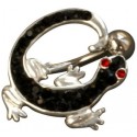 Piercing nombril salamandre lezard fantaisie acier 316l couleur argenté strass noir yeux rouge inversé