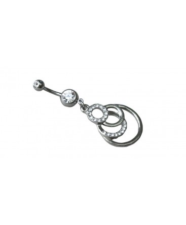 piercing nombril avec 4 anneau strass blanc