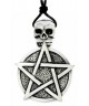 Pendentif Pentache Anneau etain avec cordon noir tete de mort