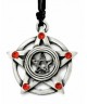 Pendentif Pentache etain avec cordon noir etoile strass rouge