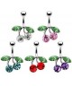Piercing nombril cerise strass rouge feuille verte