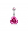 Piercing nombril fleur avec rose de couleur