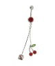 Piercing banane pour le nombril cerise pendant acier des jeu strass rouge feuille verte bijou ventre