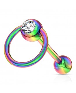 Piercing percage Bouche Langue Barre Droite Esclave Anneau Couleur Essence Multicouleur Strass Blanc