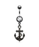 Piercing nombril ancre marine noir strass blanc