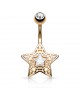 Piercing nombril double etoile strass blanc couleur doré rosé