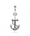 Piercing nombril ancre marine corde bateau strass navire