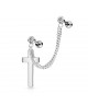 Piercing oreille double chaine croix anneau pendant strass blanc tragus cartilage helix lobe acier