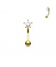 Piercing arcade etoile sourcil 1.2x8mm strass blanc imitation couleur doré