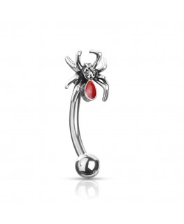 Piercing d Arcade sourcil Metal araignée Spider Corps Rouge Patte Grise pour Femme Homme 1.2x8mm Strass Blanc