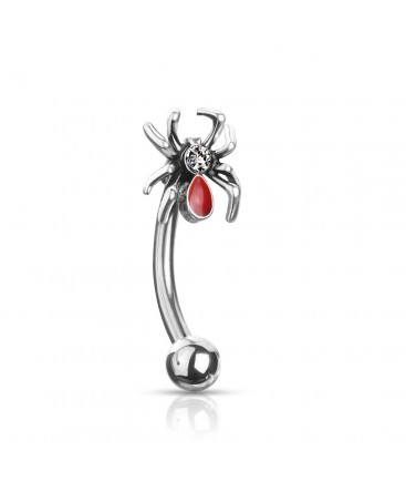 Piercing d Arcade sourcil Metal araignée Spider Corps Rouge Patte Grise pour Femme Homme 1.2x8mm Strass Blanc