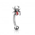 Piercing d Arcade sourcil Metal araignée Spider Corps Rouge Patte Grise pour Femme Homme 1.2x8mm Strass Blanc